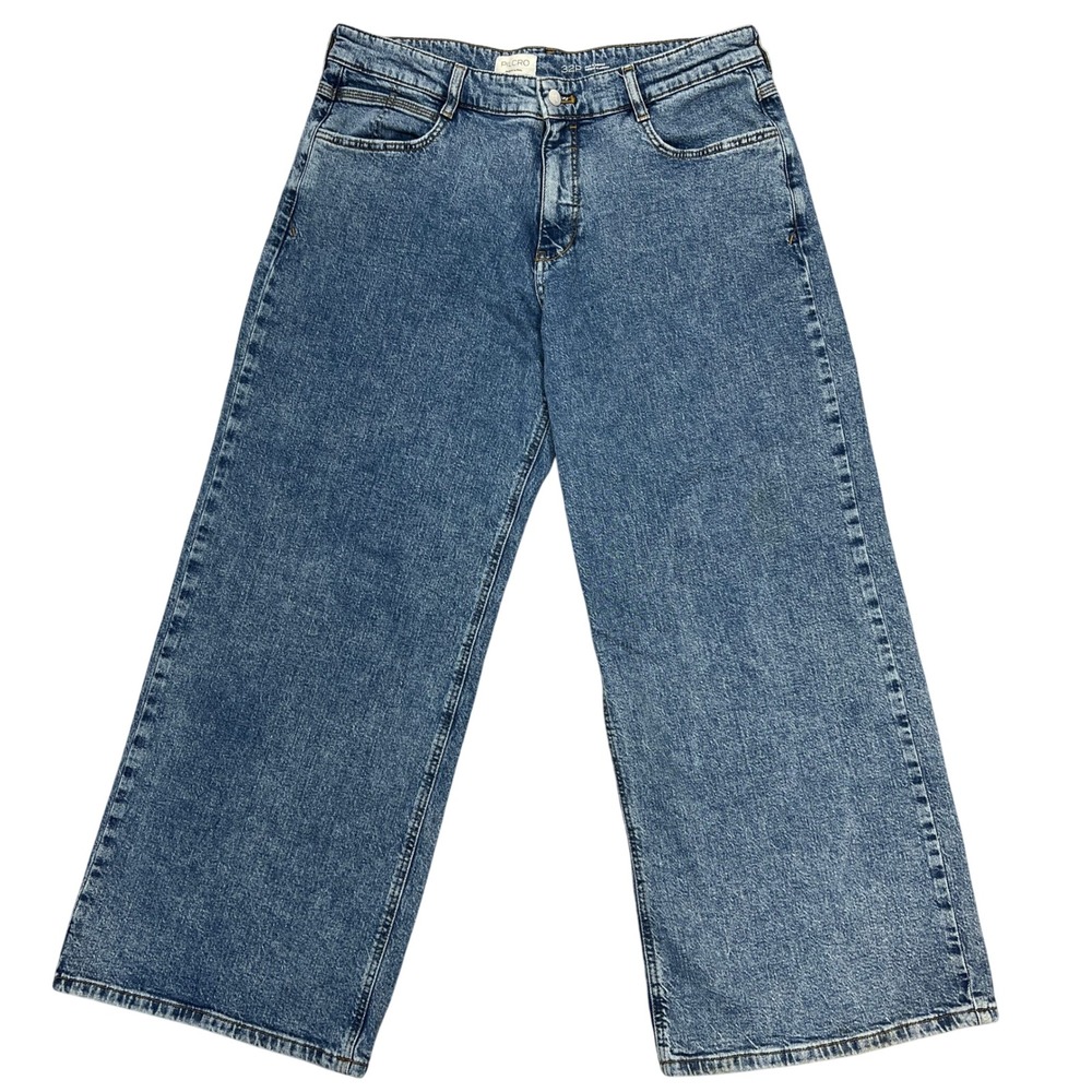 Pilcro Anthropologie‎ Wide-Leg Jeans 32P High-Rise Distressed Hem Denim Retro